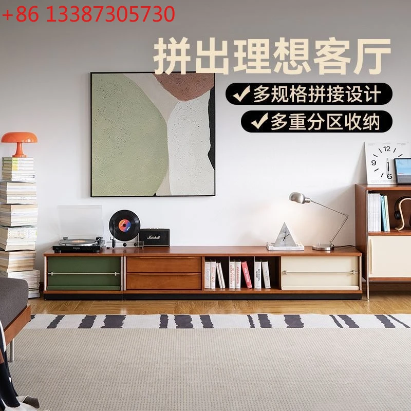 

Medieval solid wood combination TV cabinet floor living room household integration