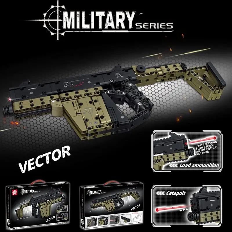 MOC Delta Force AUG & VECTOR SMG Gun Building Blocks Shootable Weapon Model Bricks Military Rifle Toys for Boys Holiday Gift