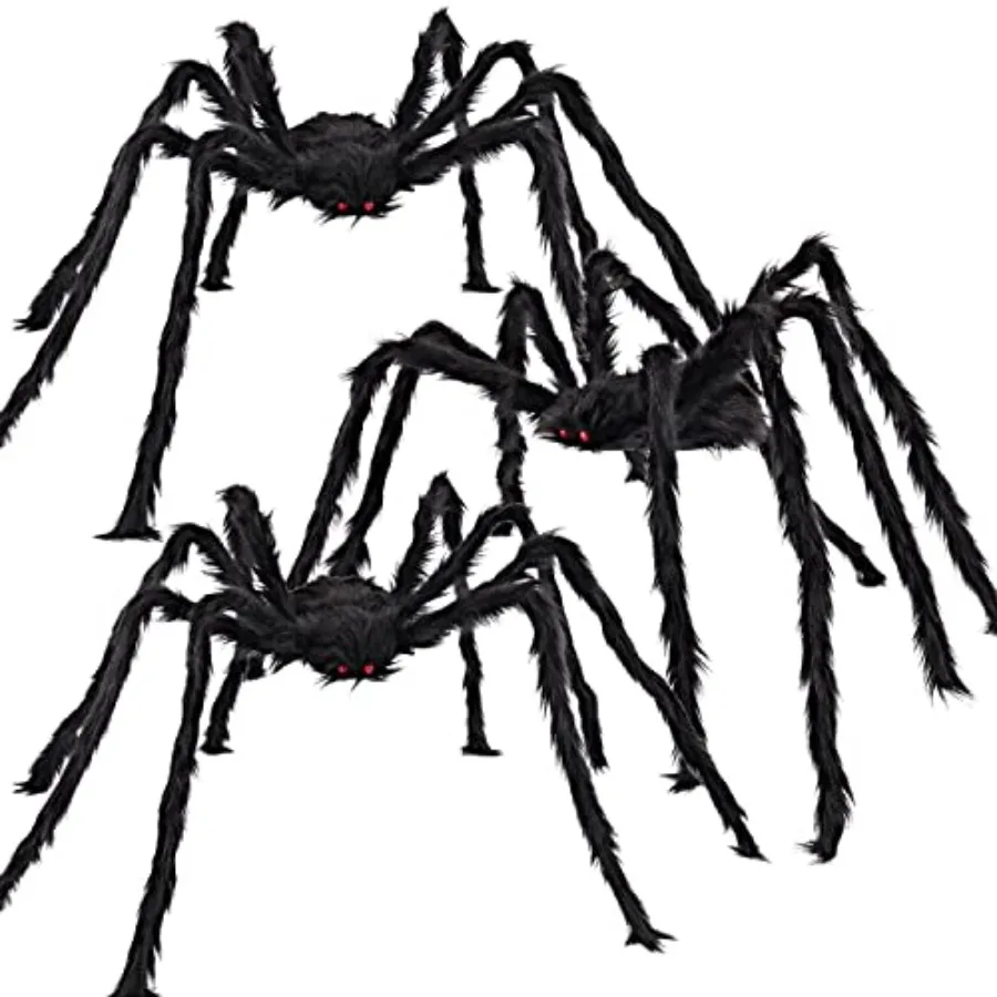 3 Pcs Halloween Spiders Outdoor Decoration, Halloween Decor Outside, 5 Ft Large Hairy Giant Multi Color Spider Set for Yard Law