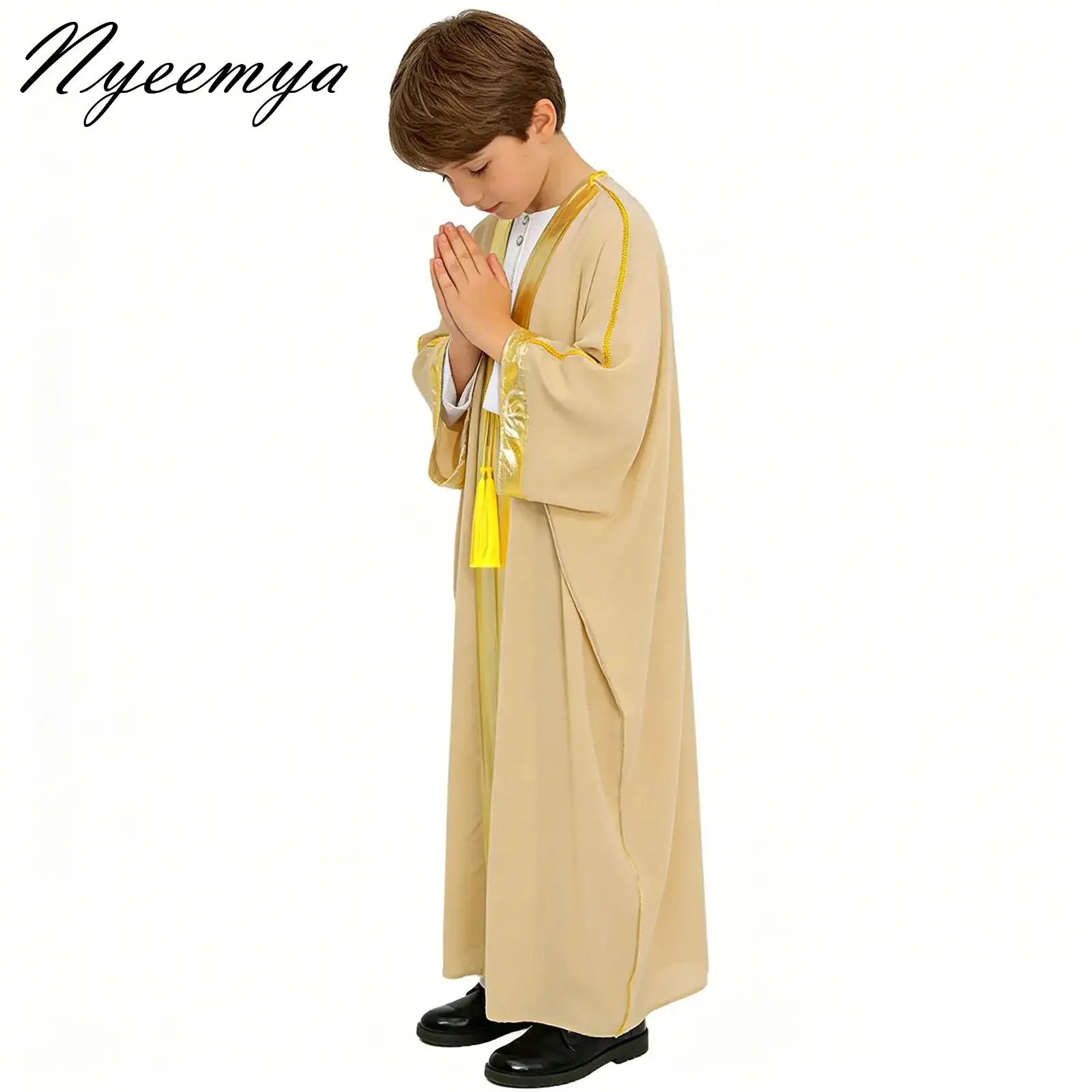 

Boys Girls Muslim Robe Choir Worship Praise Dance Costume Christian Priest Cosplay Performance Theme Party Costume Metallic Gown