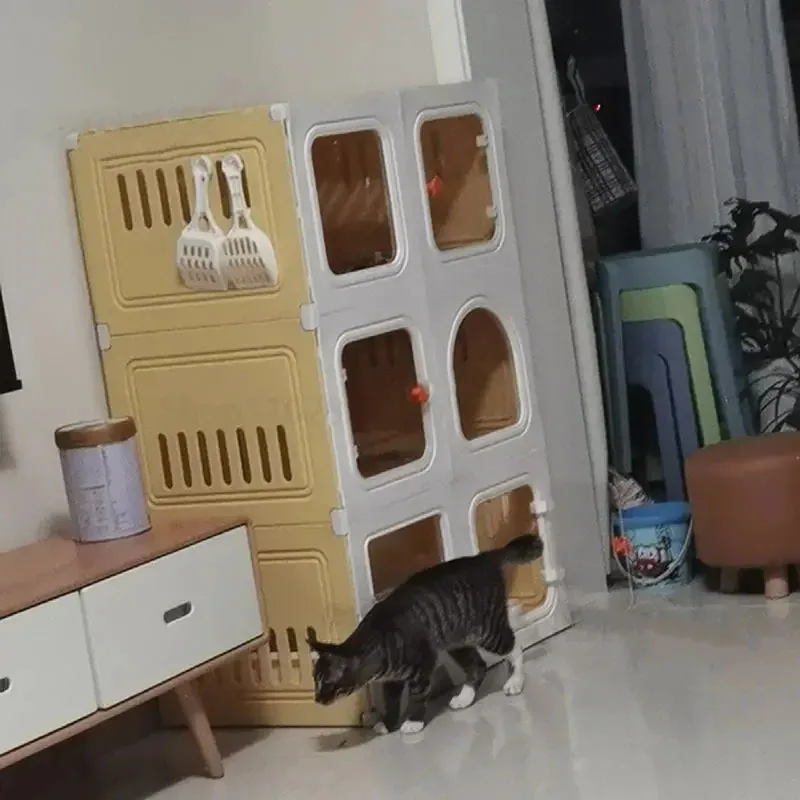 Bac à Litière pour Chat, Cages à la Maison, Villa Transparente spatirée, Clôture Intérieure, Armoire pour Animaux de Compagnie avec Toilettes Fermées, Maison pour Animaux de Compagnie Ek