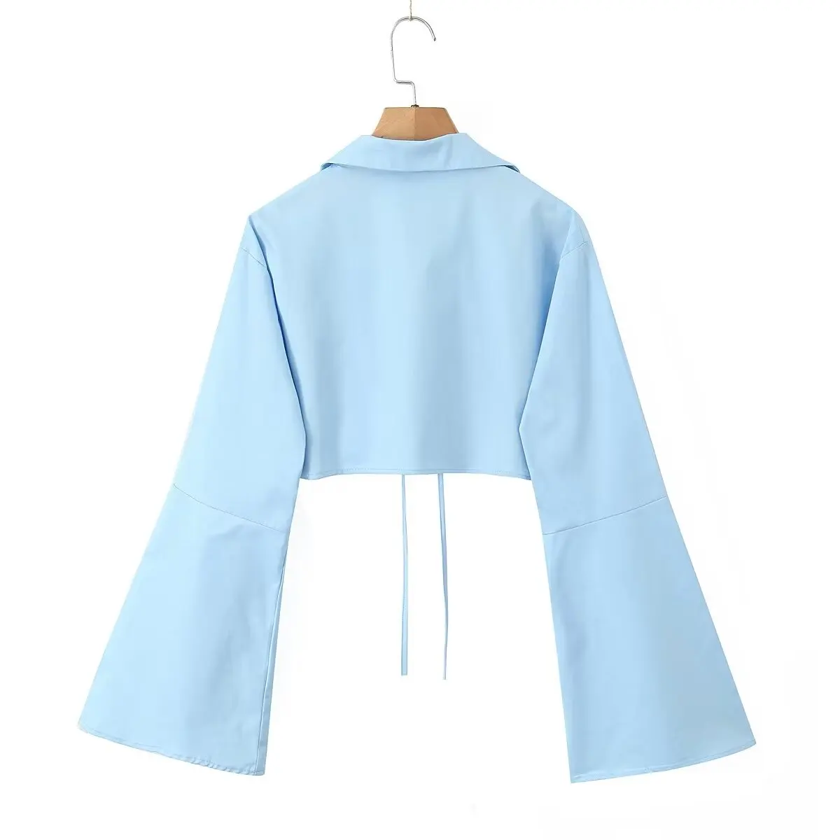 Maxdutti Ins Fashion Blogger Bermuda Shorts Women Two Pieces Sets Light Blue Lace Up Shirt And High Waist