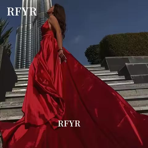 RFYR A Line Evening Dress Long Train Party Dresses Flying Dress Celebrity Gala Dress for Arabic Women فساتين منا Customized