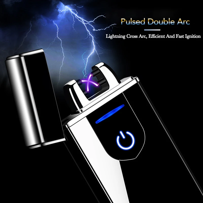 New Electric Windproof Metal Lighter Dual Arc Flameless Plasma Charging USB Lighter Portable Touch Sensing Lighter Best Gift