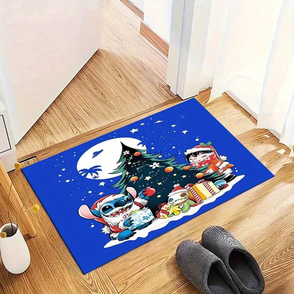 

MINISO Stitch Christmas Tree Mat Entrance Washable Doormat Balcony Bathroom Foot Soft Rug Welcome Home Kitchen Polyester Carpet