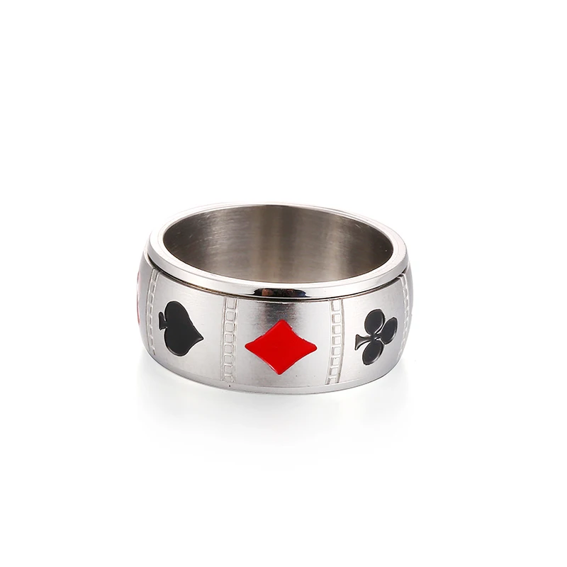 Anillo giratorio de acero inoxidable para hombre y mujer, sortija giratoria de acero inoxidable para la ansiedad, de la suerte el póker, joyería Punk