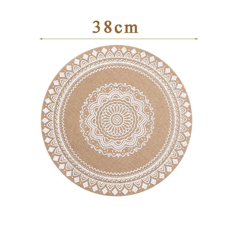 10Pcs Bohemian Round Mats 38cm Large Size Jute Woven Placemats Heat Resistant Non-slip Pads Dining Table Coaster Set for Wedding