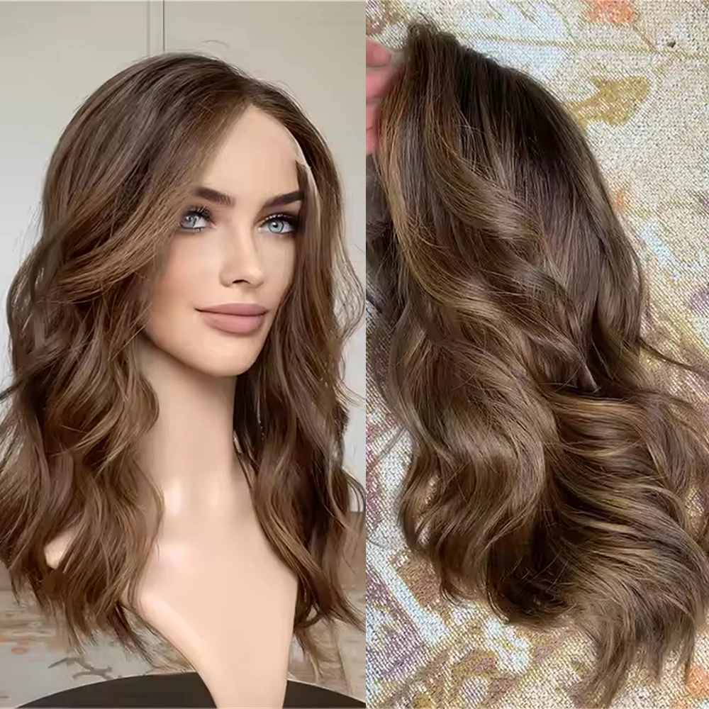 

Элегантный парик из синтетических волос цвета брюнетки с кружевной основой 13x4, парик с кружевной передней частью, волнистый, до плеч, с естественной линией роста волос для женщин с проблемами с выпадением волос