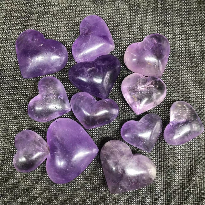 

Amethyst Heart Natural Stones Quartz Carved Crystal Healing Gemstones Polished Reiki Decoration Gem Gift