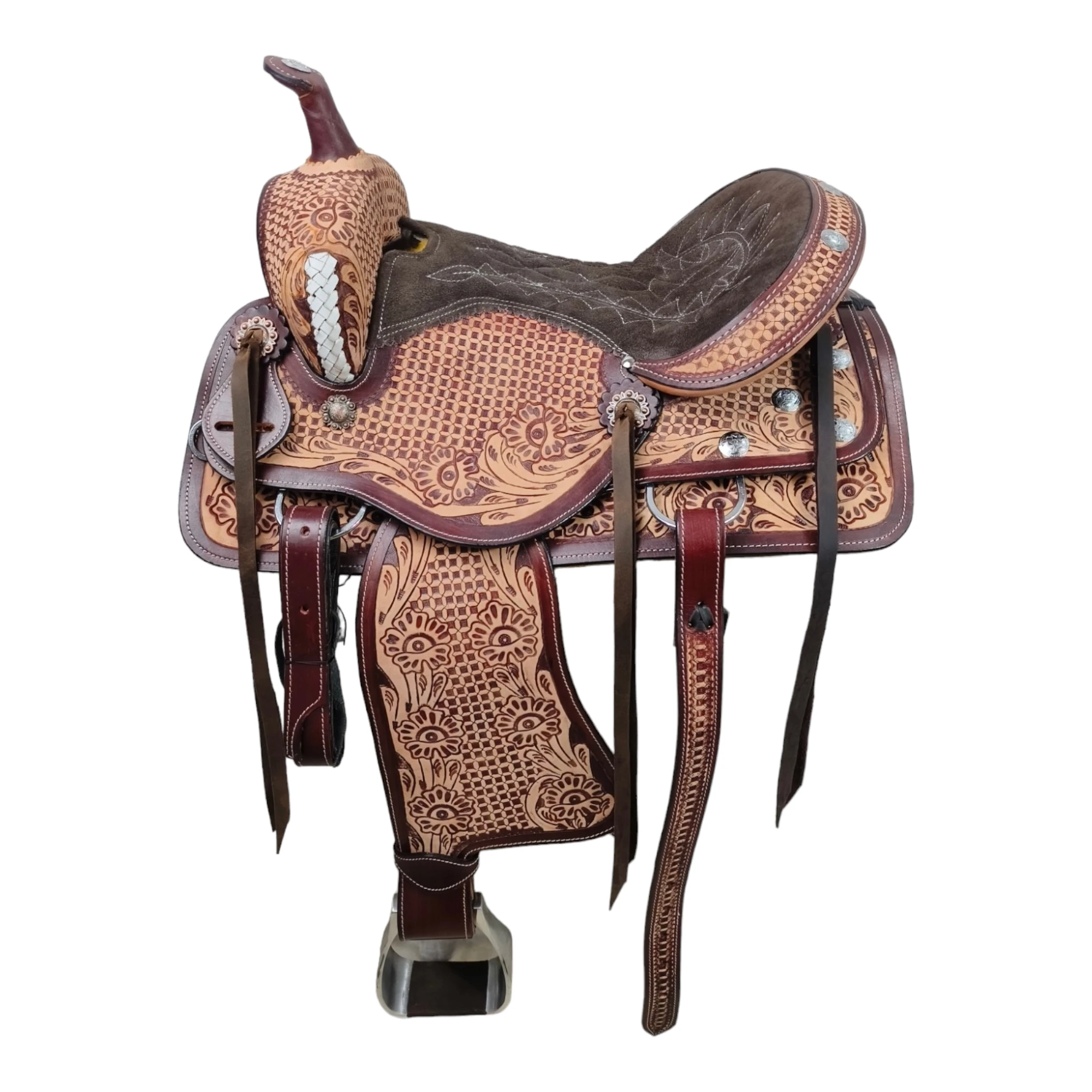 Handmade Premium Quality Leather Western Barrel Racing Saddle Custom Size Design With Trail Accessories Included