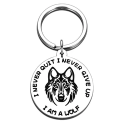 Wolf Head Never Give Up Quit Motivational KeyChain Key Ring Stainless Steel Women Jewelry Accessories Fashion Pendant Gifts