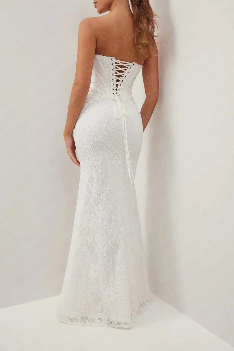 OIMG Modern Long Mermaid Lace fessura abiti da sposa abiti senza maniche fiore Pricness formale sposa abito da sposa abiti