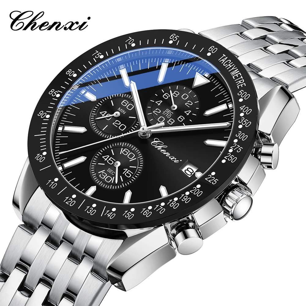 CHENXI Fashion Quartz Men's Watch Multi-functional Outdoor Sports Stopwatch Luminous Stainless Steel Band Business Men Watches
