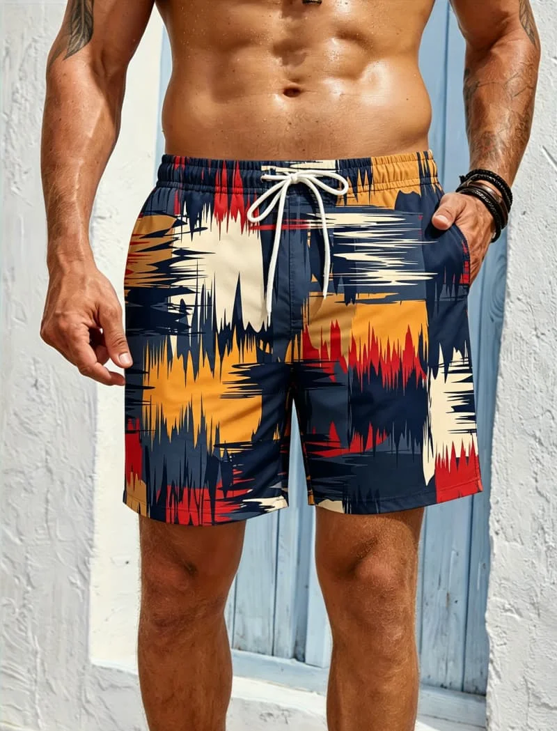 

3D printed beach shorts men's abstract art pattern shorts summer Hawaii casual loose gym sports swim trunks