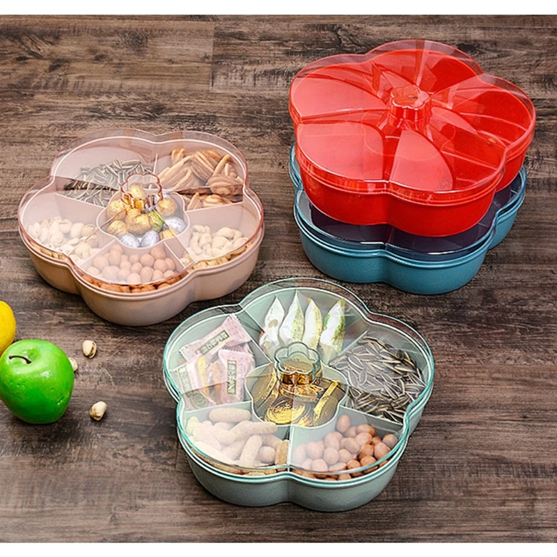 6 compartments Flower Shape Snack Storage Box Nut Candy Food Serving Tray with Lid Dried Fruit Container Organizer