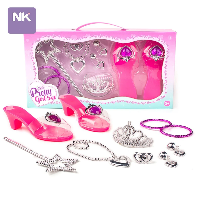 Pretend Play Jewelry Toys Princess Accessories Set for Toddler Girls Dress Up Shoes Toys Crown Necklace Ring  Makeup Toy