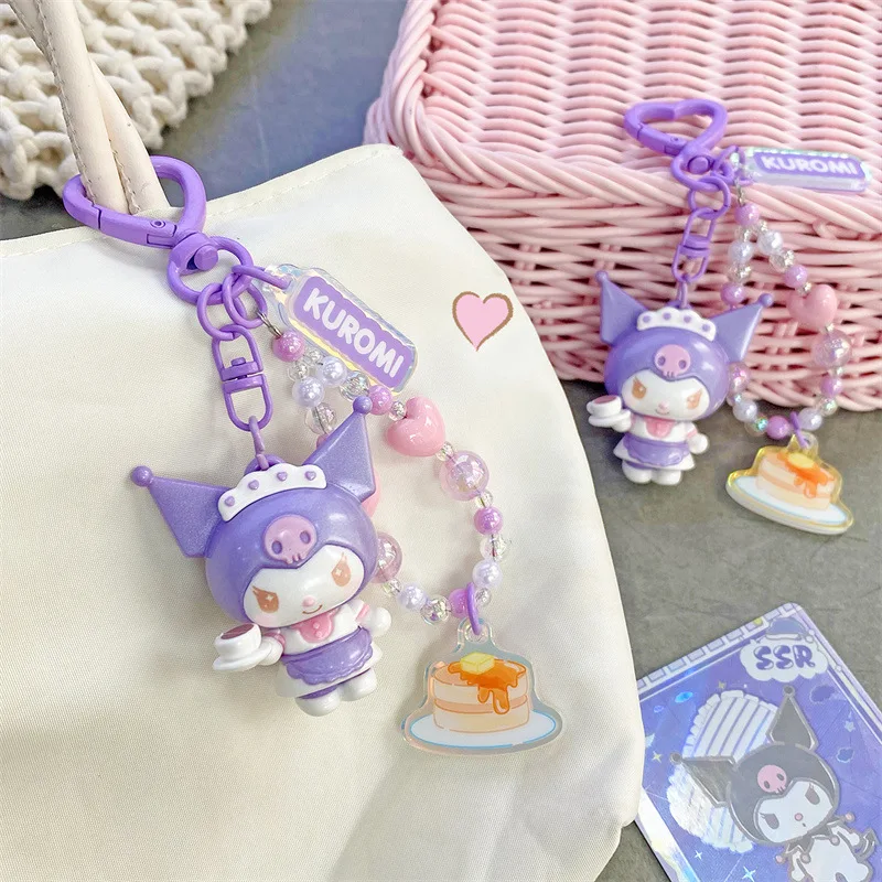 New Sanrio Kawaii Hello Kitty Coffee Shop Series Keychain Japanese Cartoon Kuromi Melody Bag Pendant Car Key Accessories view 4