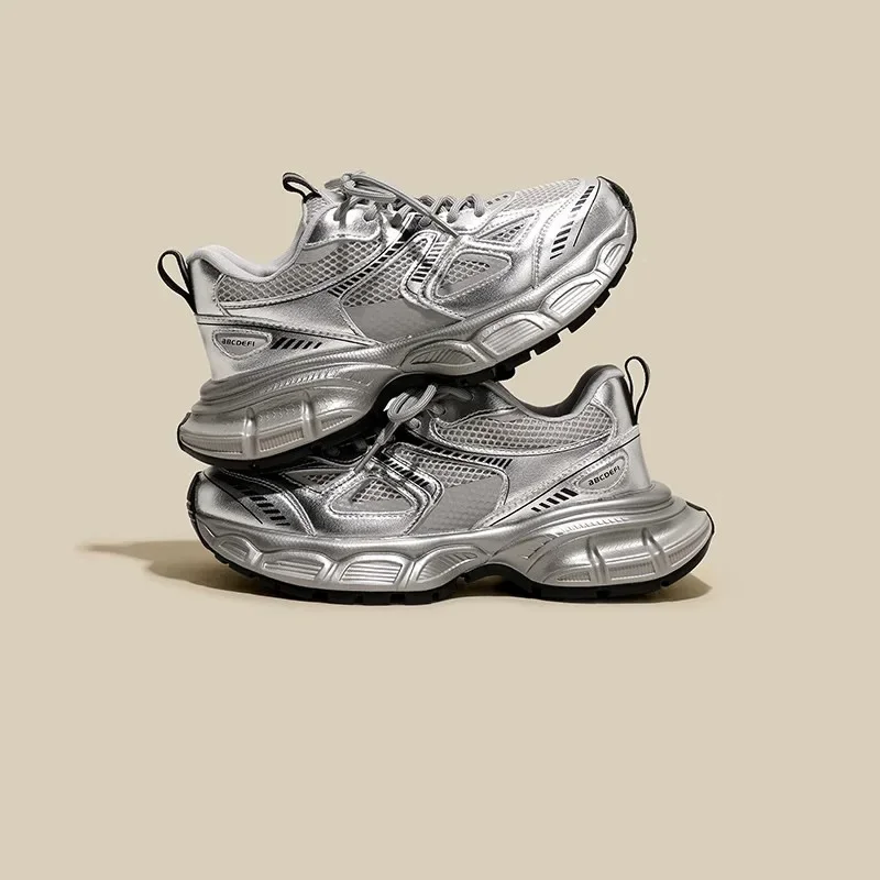 

2025 Women's New Silver Daddy Shoes Popular Summer Breathable Shoes Thick-soled Versatile Casual Lightweight Sneakers
