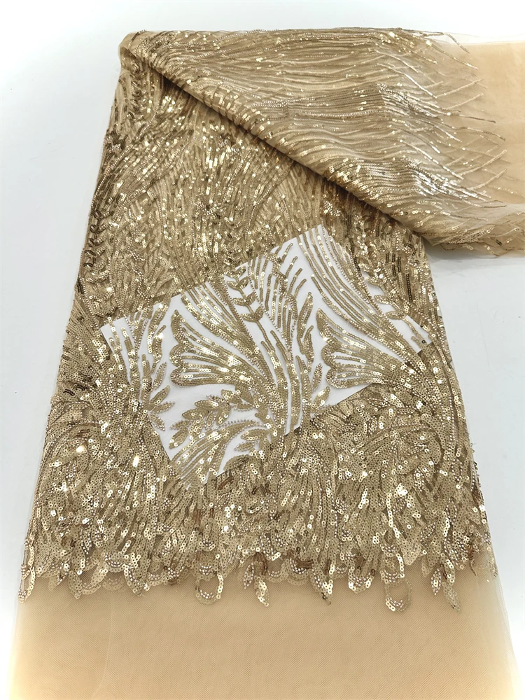 Оптовая продажа, африканская кружевная ткань с бисером, французская свадебная кружевная ткань с блестками, 2025, роскошная нигерийская тюлевая кружевная ткань, материал от кутюр
