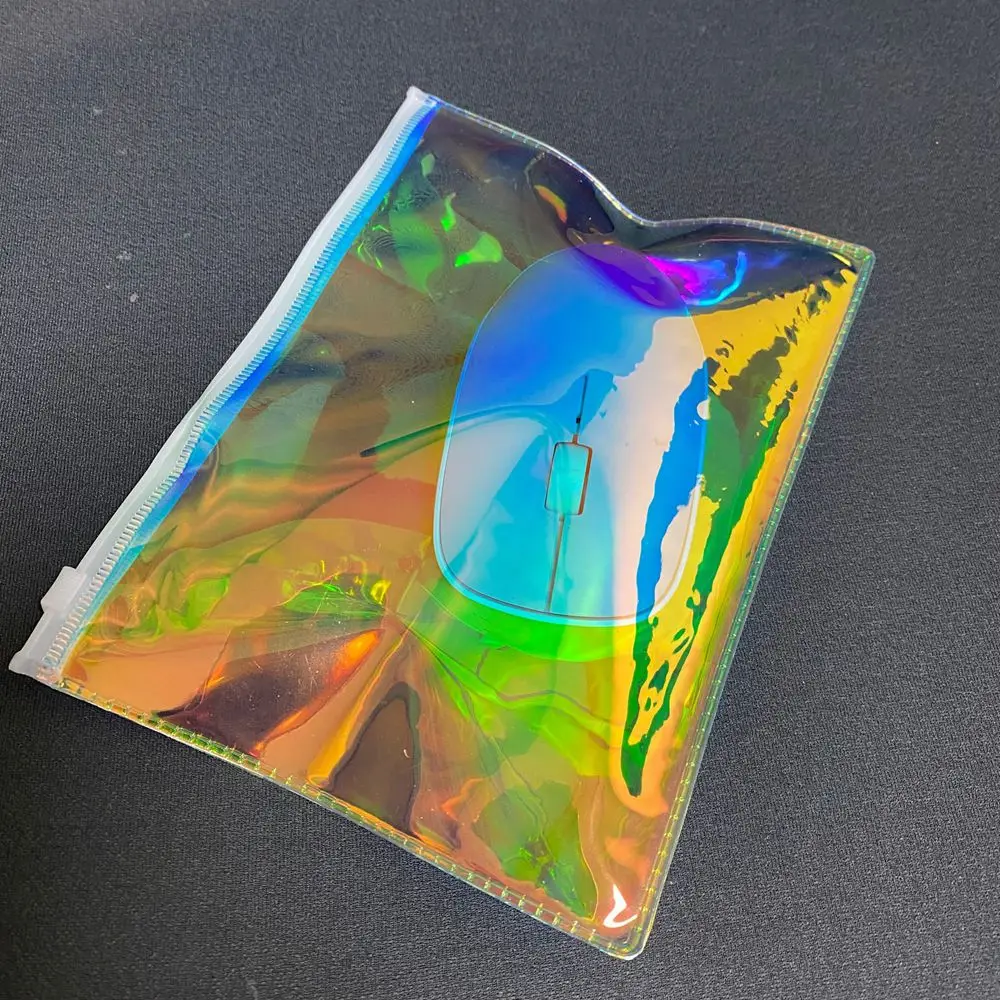 50x Custom LOGO Hologram Zipper PVC Bags Iridescent Laser Plastic Holographic Thick Zip Pouch Ziplock Packaging Bag for Swimwear