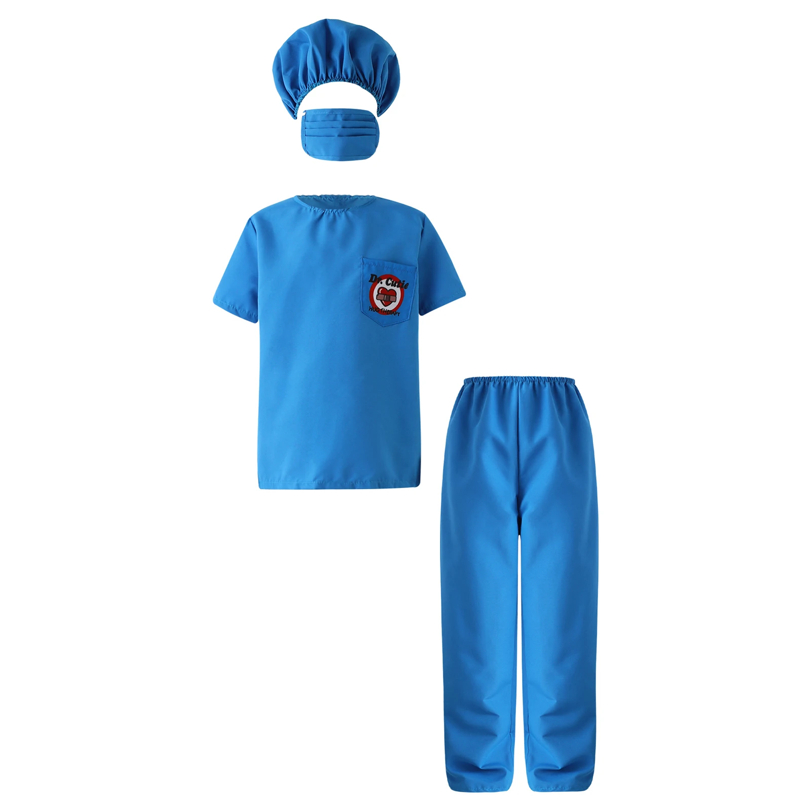 Kids Doctor Nurse Cosplay Costume Halloween Carnival Theme Party Performance Play House Role Play T-shirt Pants Cap with Mask