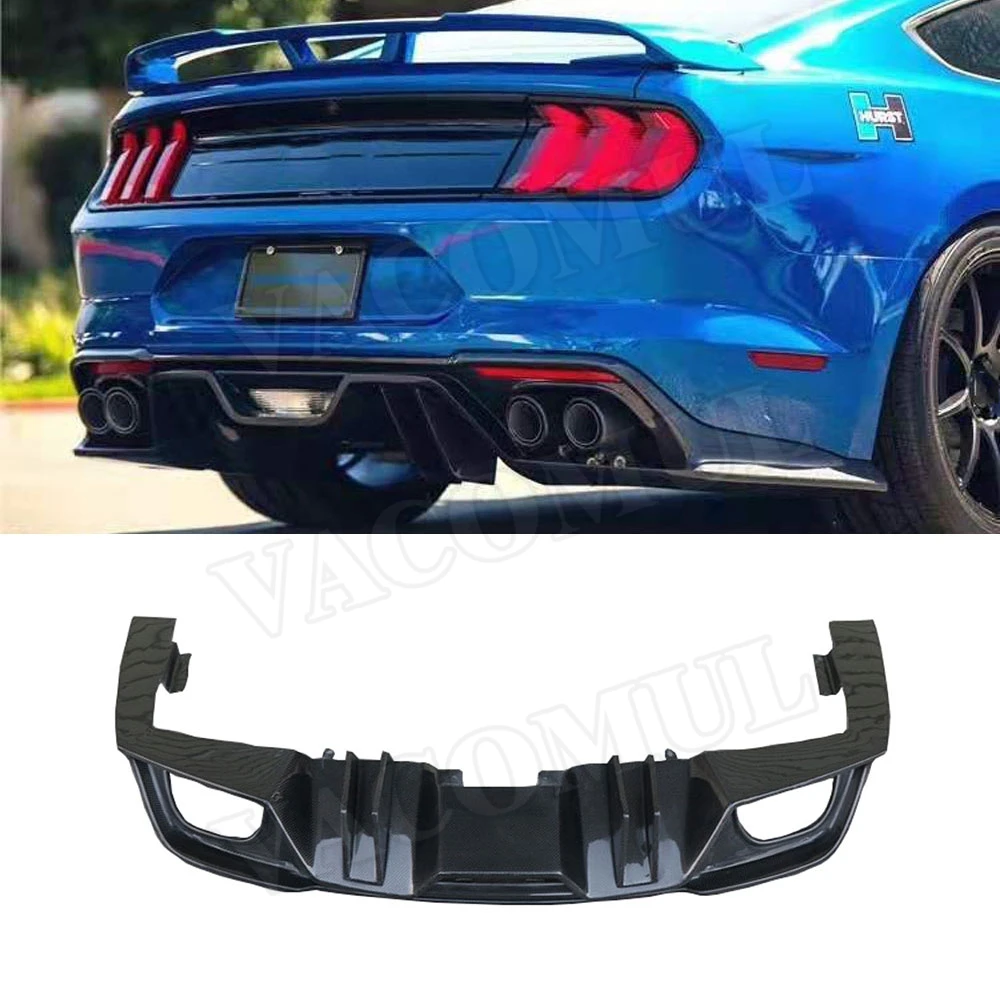 Carbon Fiber Rear Lip Diffuser Spoiler for Ford Mustang 2015 2016 2017 2018 2019 Rear Hugger Bumper Guard Four Outlet