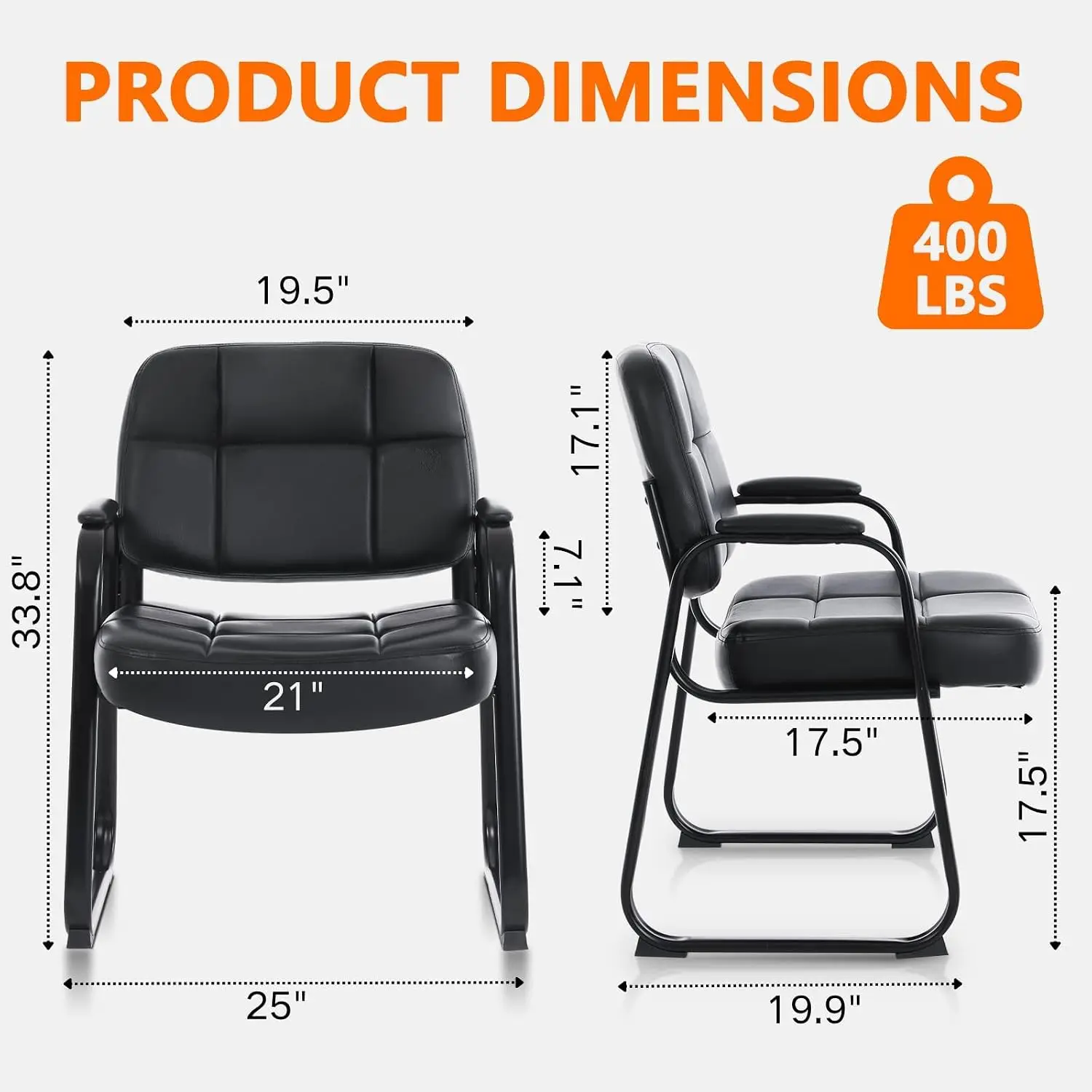 Comfortable Waiting Room Chair with Bonded Leather Armrest & Sled Base for Office Reception, Black 8 Pack, Customized