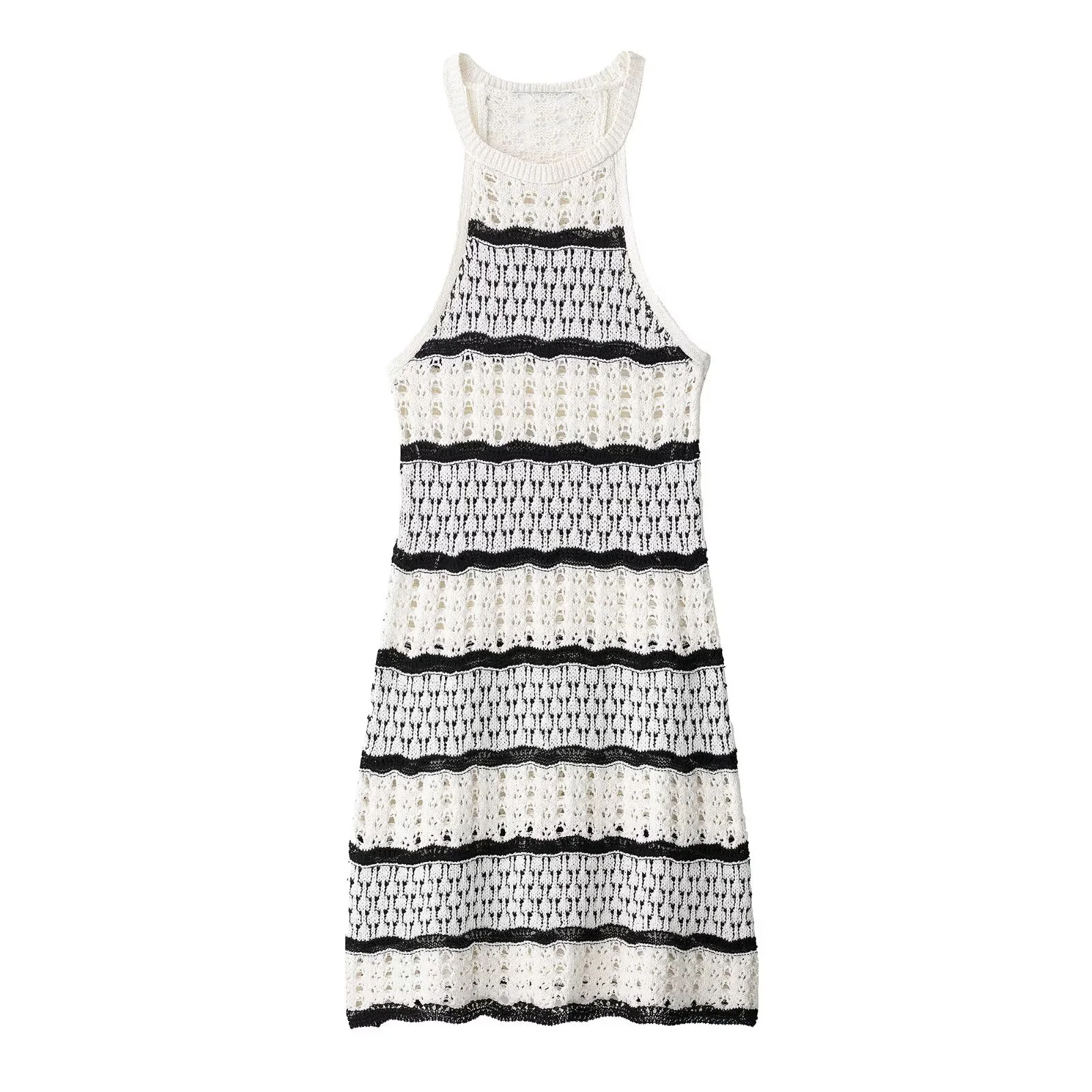 

UNIZERA Women's Fashion Round Neck Sleeveless Texture Knitted Hanging Neck Mini Style Summer New Dress