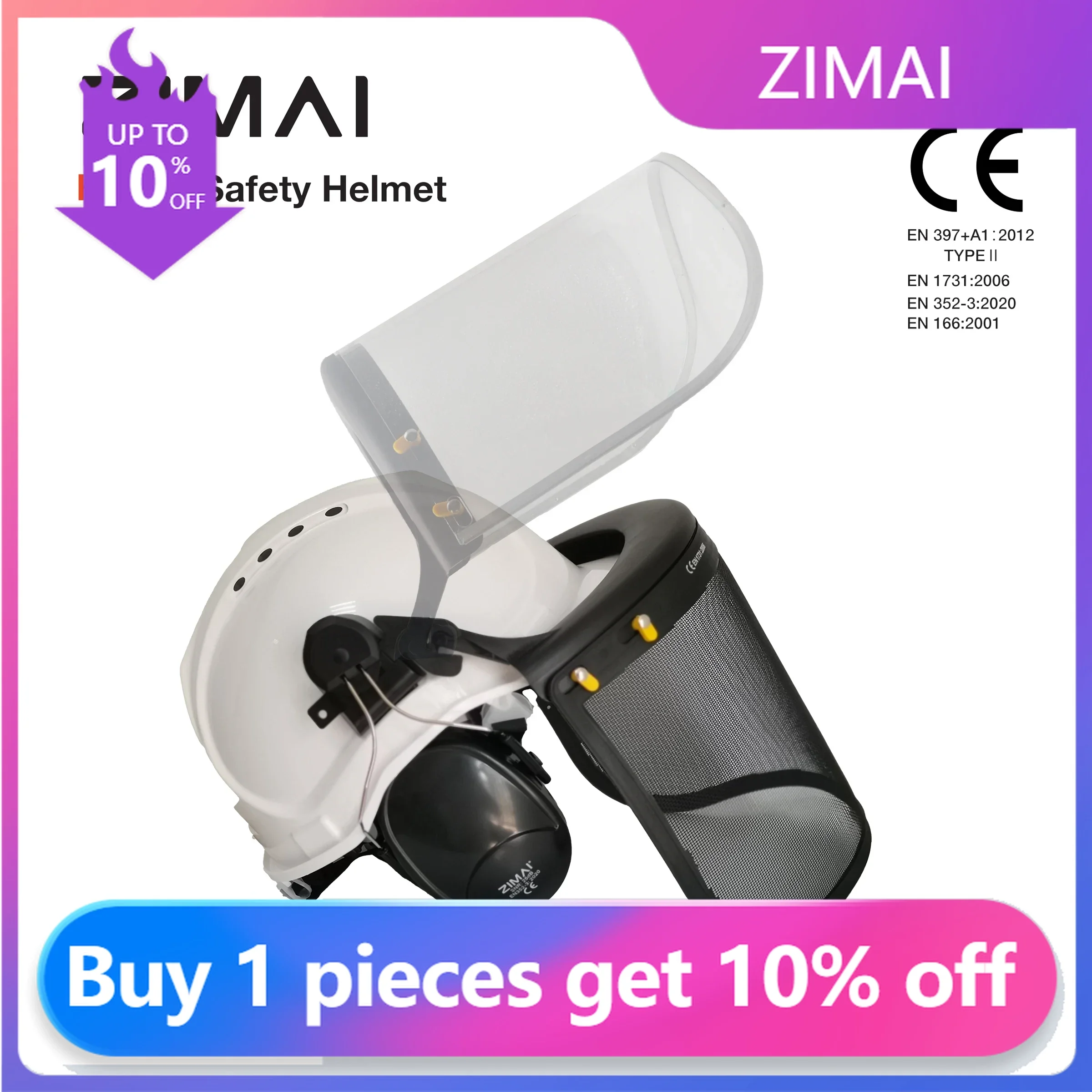 5-in-1 Industrial Chainsaw Helmet with Ear Muffs，Mesh Chainsaw Face Shield & a Clear Plastic Face  CE Certificated Hard Hat