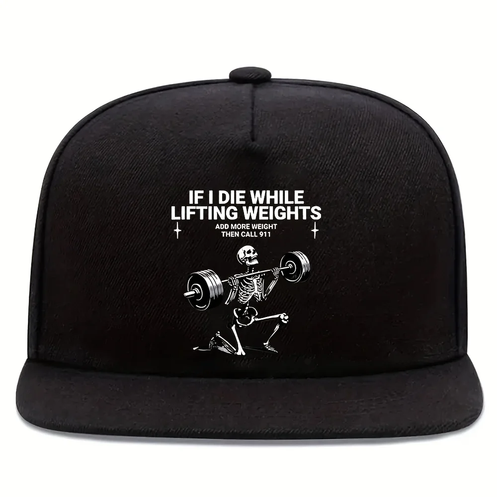 1pc Funny Gym Weightlifting Skeleton Deadlift Workout Cap - Adjustable Unisex Breathable Black/White 