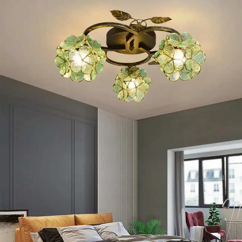 New bedroom, study, French style countryside retro petal glass children's room art ceiling light