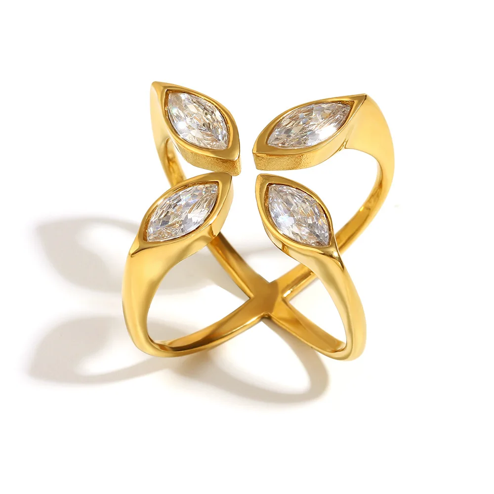 Delicate Unique Design Geometric Open-End Rings For Women Adjustable Gold Color AAA CZ Zircon Inlay Wedding Jewelr