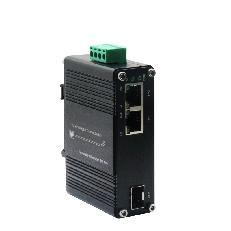 Vendita al dettaglio Mini 2 porte 10/100/1000M PoE + 1 porta 100/1000M SFP industriale Gigabit 60W fibra PoE convertitore multimediale apparecchiature ottiche