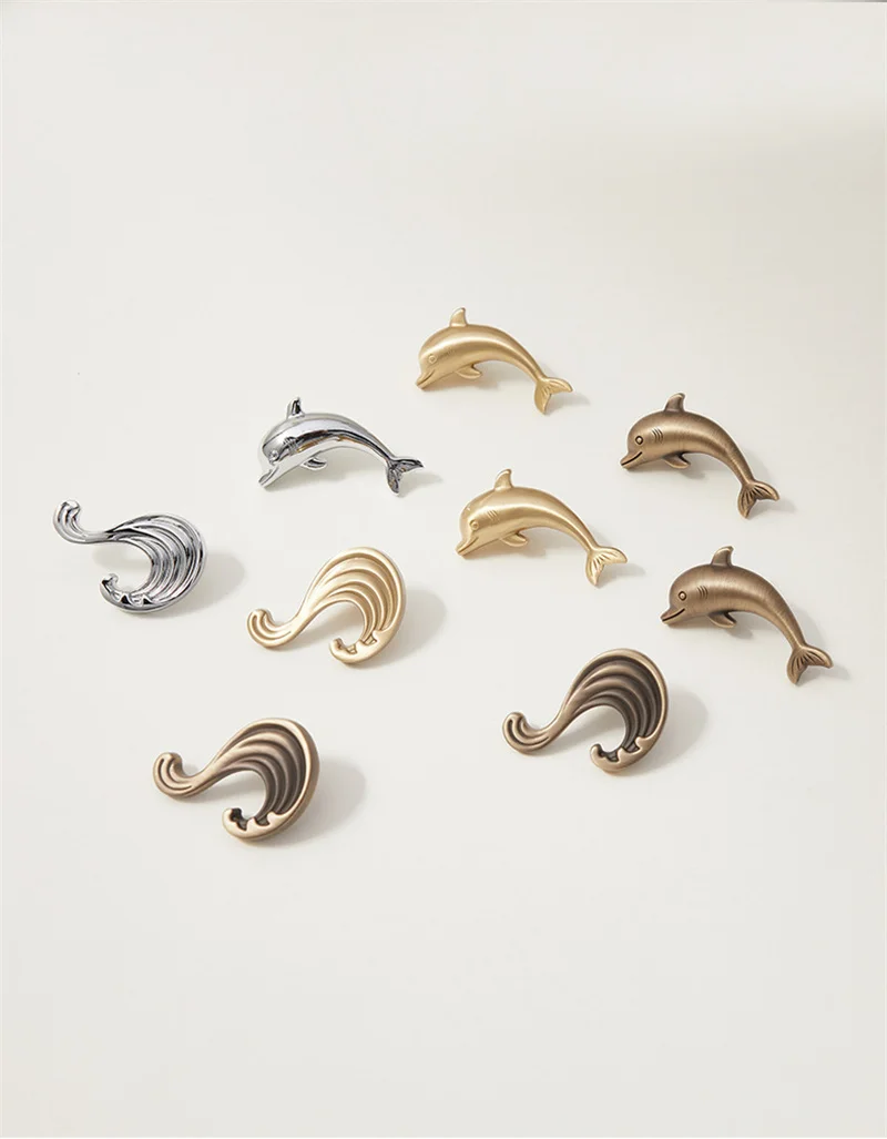 Nordic Dolphin Wave Shape Pull Handles Brass Cabinet Door Wardrobe Cupbaord Handles Single Hole Drawer Knob For Furniture Pulls
