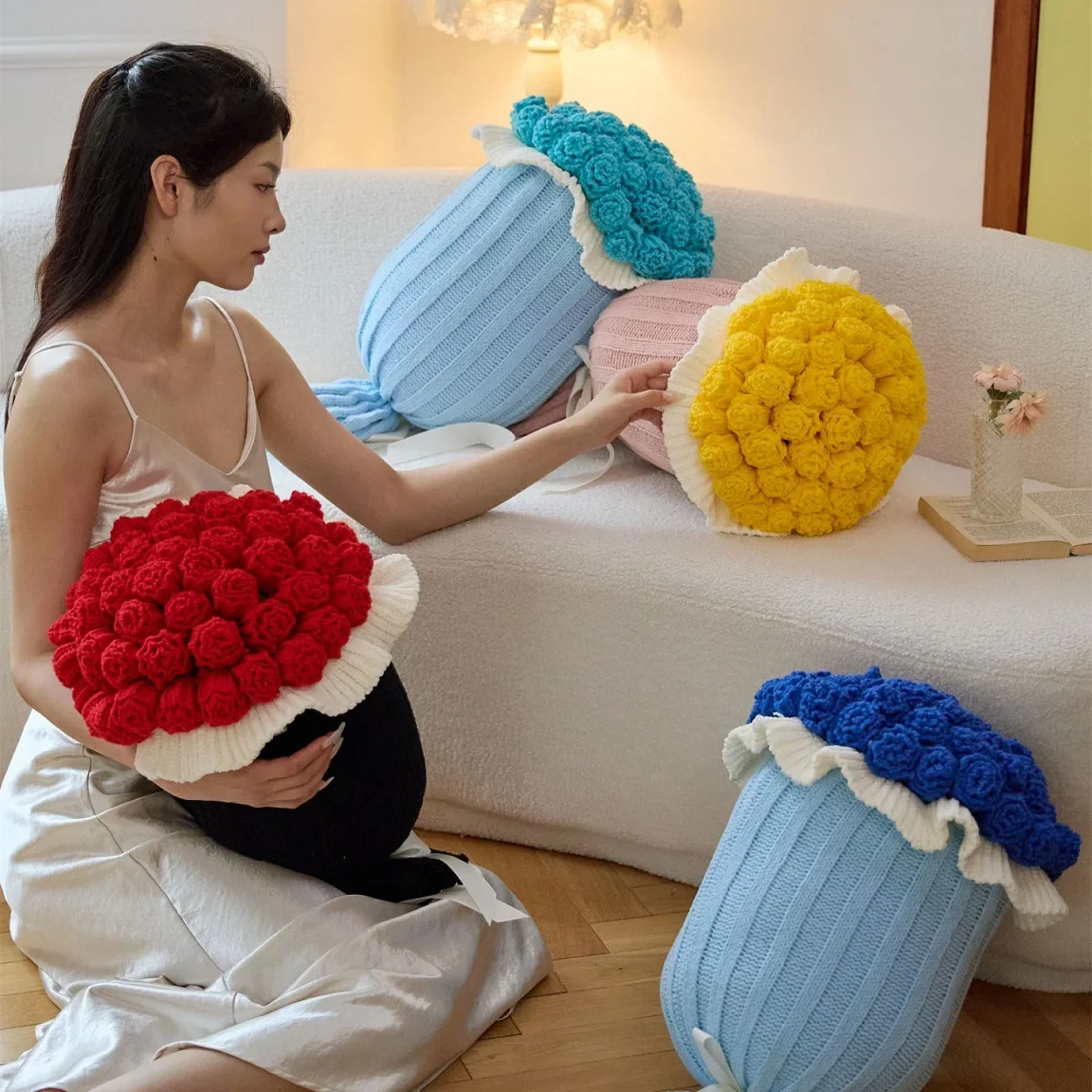 Creative Rose Bouquet Cushion for Birthday, Home Wedding Decorative Pillow, Valentine's Day Gift for Anniversary, Mom