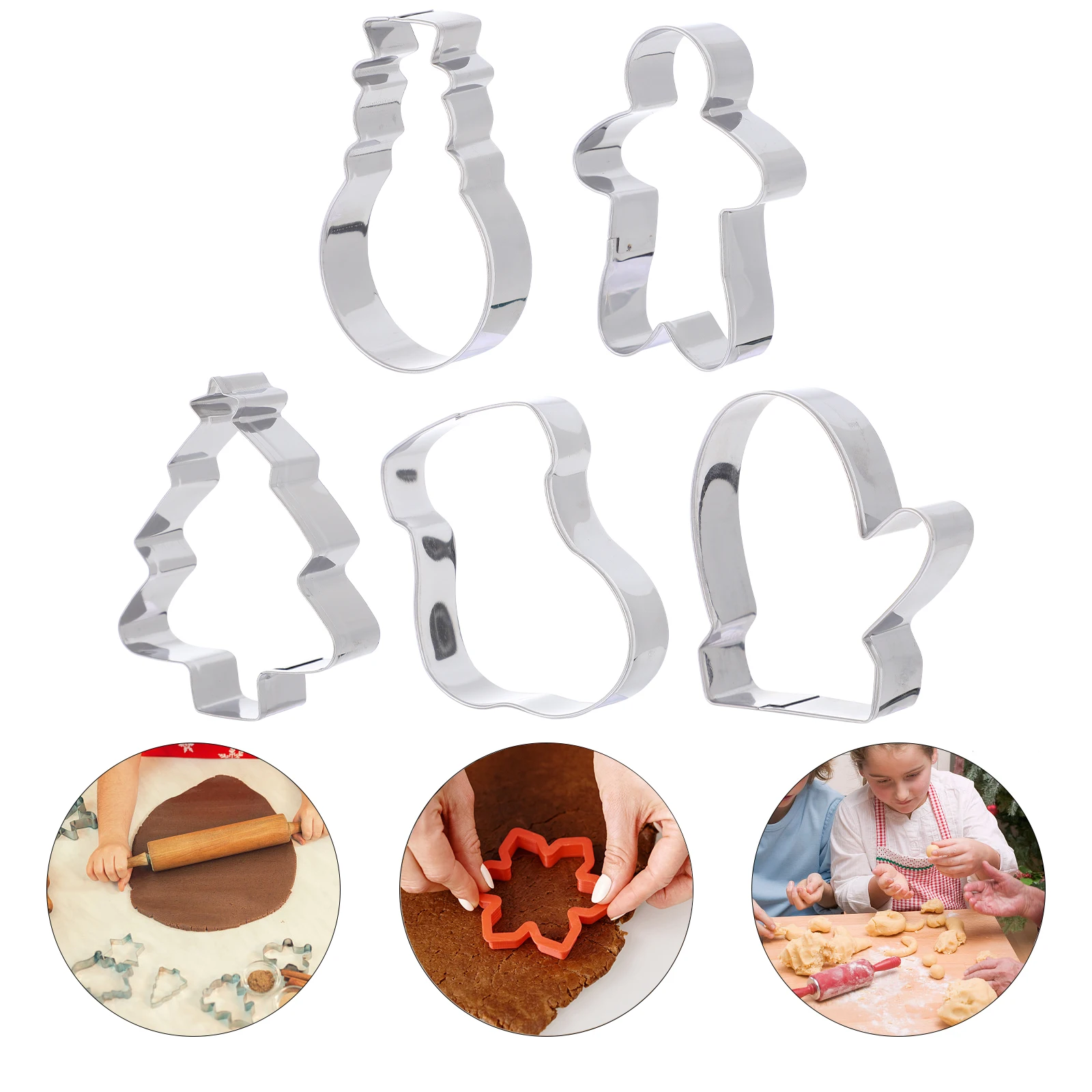 5-teilige Keksform für Weihnachtsplätzchen, Keksform, silberfarben, Edelstahl, Backen