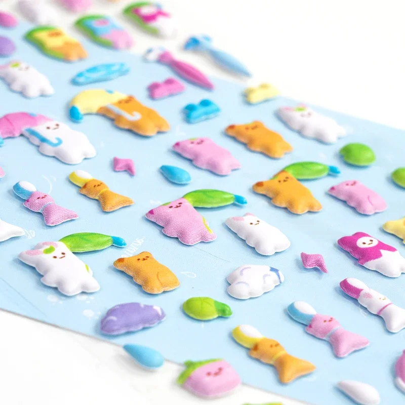 4 ชิ้น/ล็อต Happy Mini สัตว์การ์ตูน 3D Puffy สติกเกอร์กาวสติกเกอร์ DIY ไดอารี่เครื่องเขียนสติกเกอร์ของขวัญโรงเรียนอุปกรณ์สํานักงาน