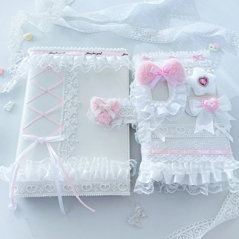 A5 PU Leather Photo Album INS  Book 6 Ring  Binder Poka Decor Holder Trading Card  Kpop Collect A6 Handmade Lace Ribbon Holders
