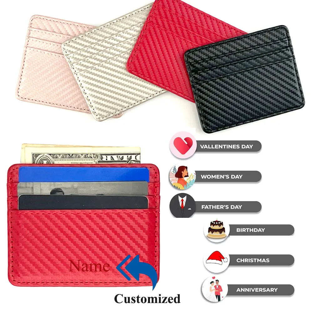 

Customized Name Minimalist Slim Credit Card Holder with Transparent ID Window, Small Card Wallet for Women Men