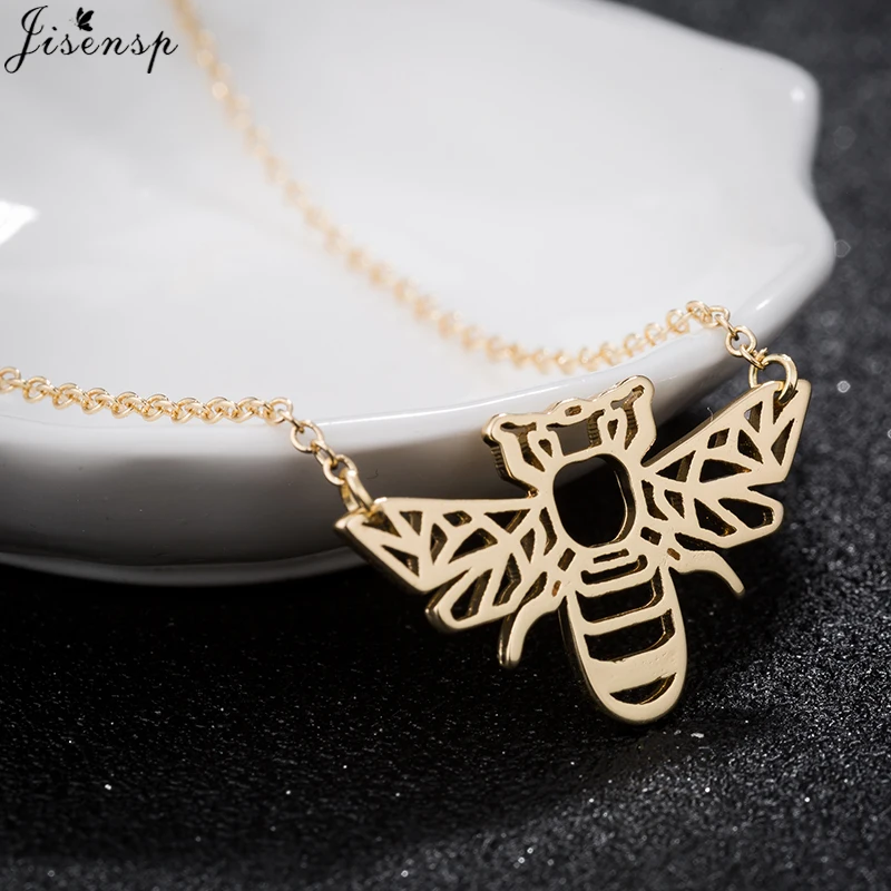 Origami Edelstahl Bienen-Halsketten Anhänger für Frauen Niedliche Tier-Halsketten Schmuck Colgantes Mujer Moda