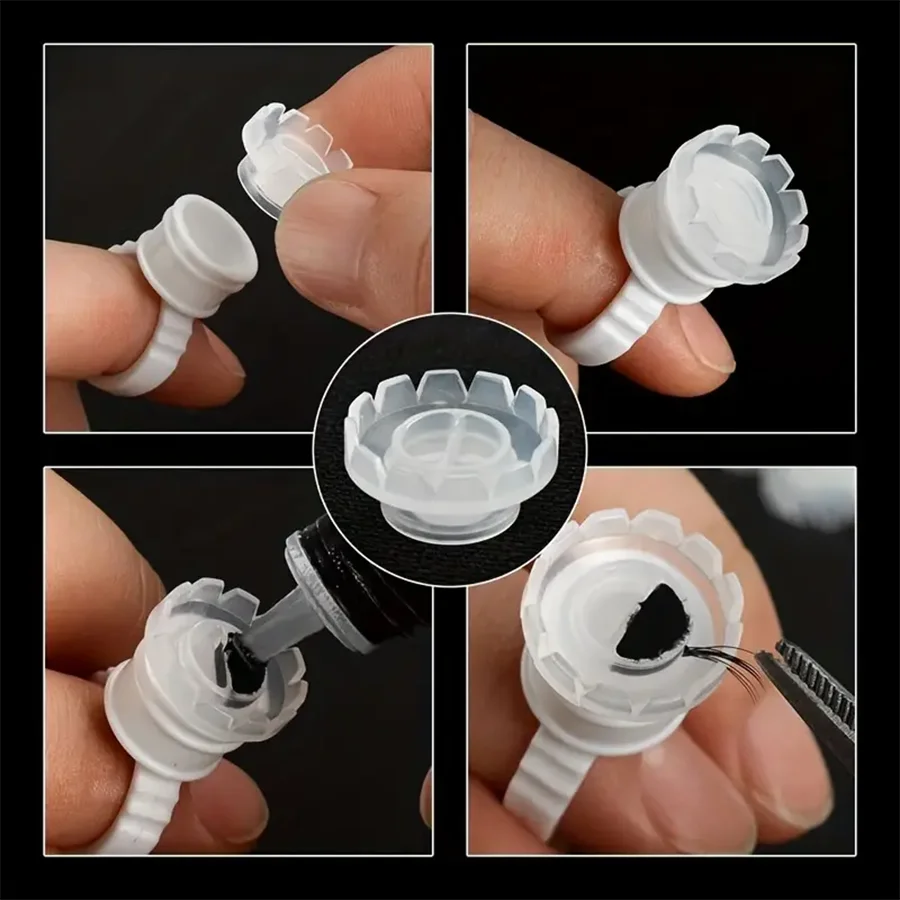 100pcs Individual Eyelash Glue Holder Grafting False Eyelashes white pink Blossom Cup Ring Eyelash Extension Adhesive Stand tool