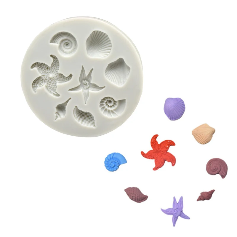 1Pc Cake Decorating DIY Sea Creatures Conch Starfish Shell Fondant Silicone Mold^..