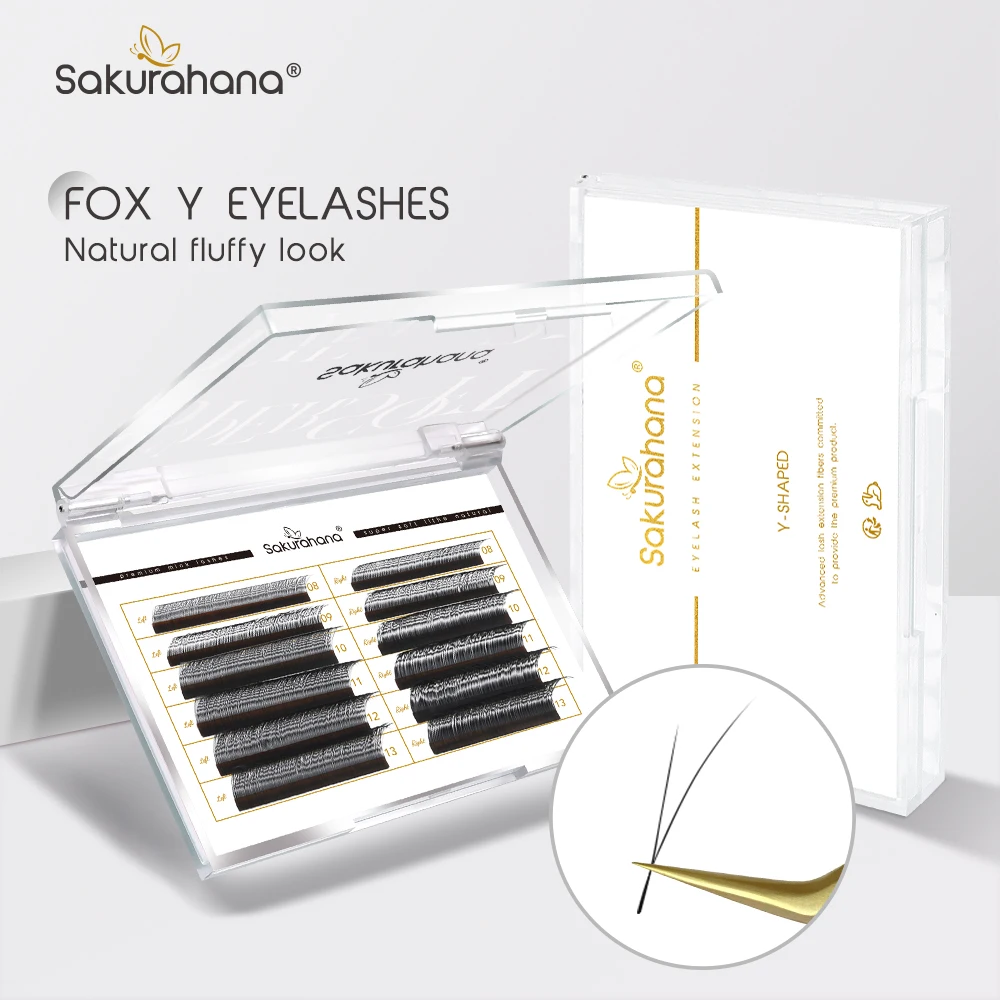

SAKURAHANA Left and Right YY Eyelashes Extension 0.07mm Fox Y Shaped Premade Lashes Faux Mink Soft Natural Volume Fans Eyelash