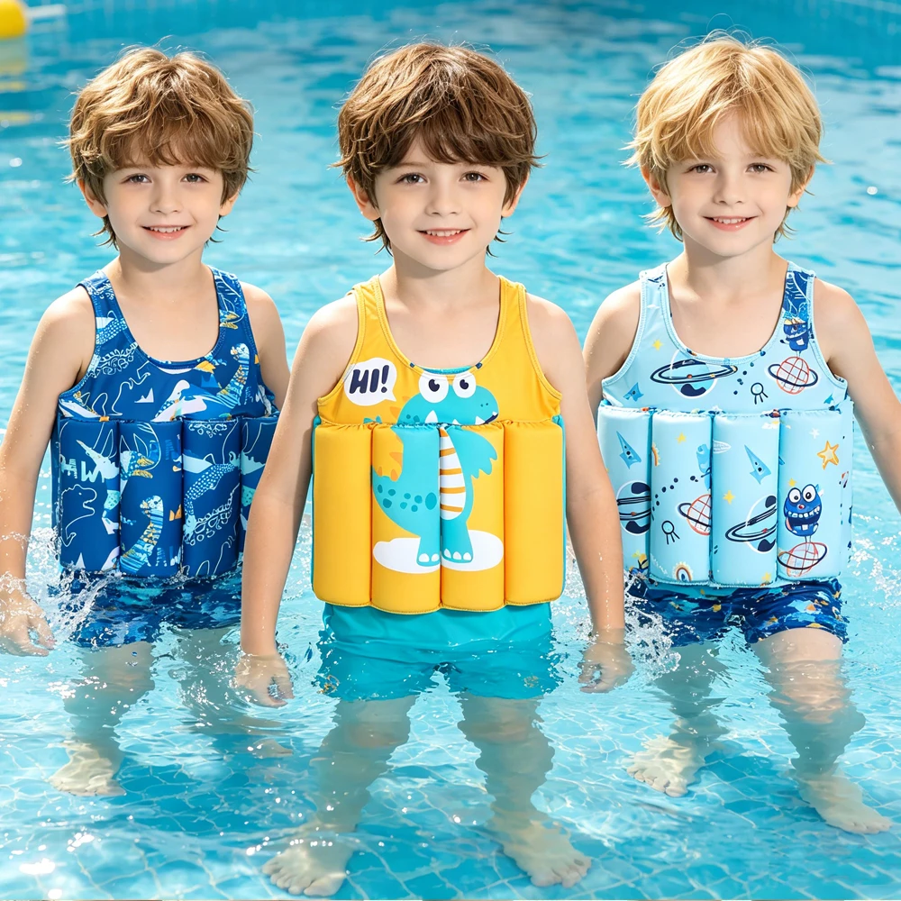 Children Buoyancy Swimsuit Vest Dinosaur Swimwear Kid One-Piece Floating Rash Guards Bathing Clothes Toddler Boys Swimming Suits