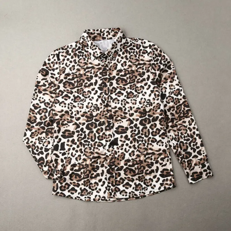

Мужская длинная све irt с леопардовым принтом, модная молодежная свободная посадка из полиэстера, повседневная рабочая одежда на пуговицах, осенний сезон