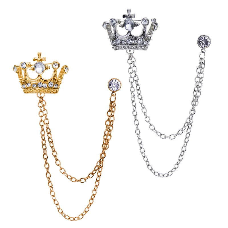 [HS][HS]1Pc Korean British Style Chain Crown Brooch Tassel Lapel Pin Retro Men Women Wedding Banquet Fashion Jewelry Gift