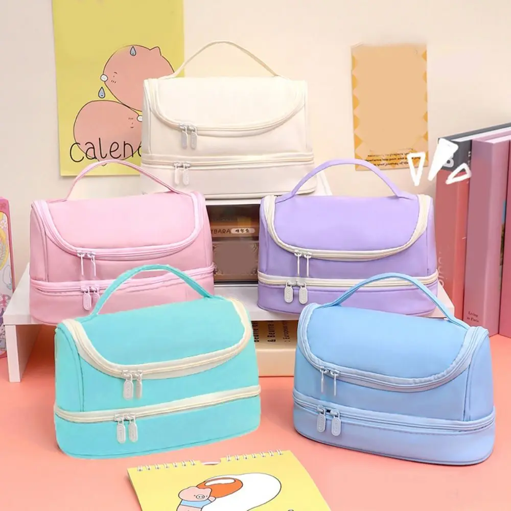 Portable Non-woven Fabric Pencil Case Solid Color Large Capacity Handheld Pen Bag Waterproof Stationery Storage Pouch Office