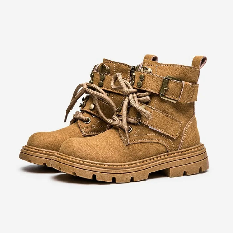 

New Arrival Outdoor Autumn/Winter Riding Ankle Boots Children Shoes Boys Girls Genuine Leather Motorcycle Casual High Top Kids
