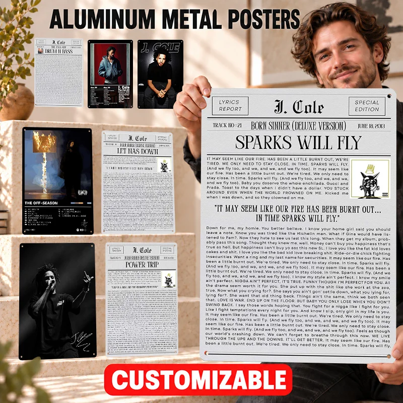 J. Cole Printed Posters Bold Decorative Graphic Collector Room Wall Art Personalized Aluminum Metal Sign Gift For Music Lovers