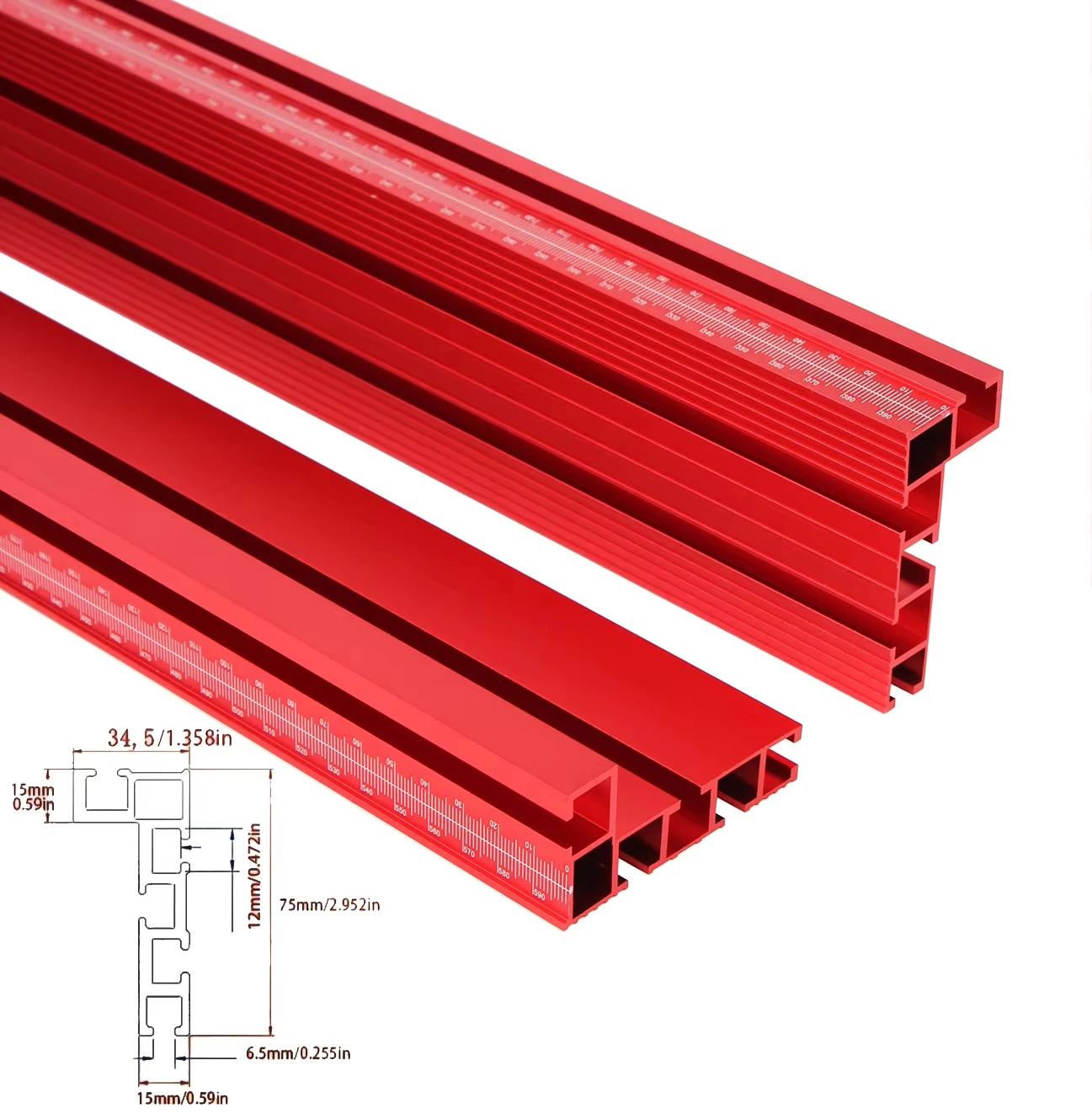 

75 Type Red Aluminum Profile Router Fence 50cm Multi T-Track Table Saw Fence Woodworking T-Slot Miter Track Fence Stopper